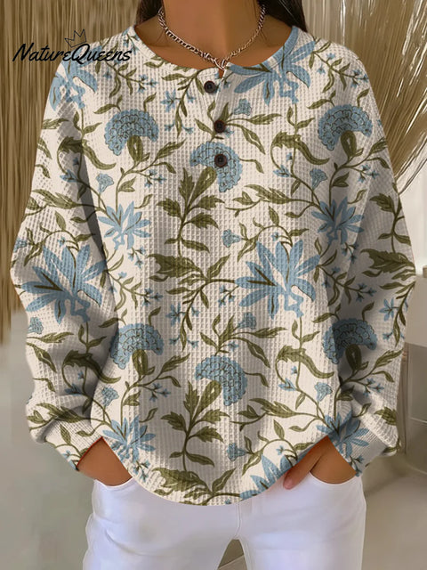 Women's Simple Retro Flowers Floral Pattern Art Print Casual Cotton Shirt