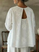 Romantic Floral Embroidered Cutout Design Blouse Shirt