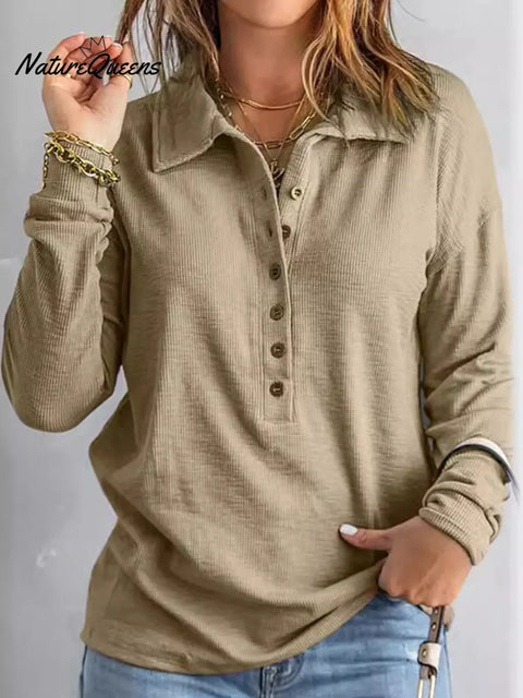 Women's Solid Color Lapel Long Sleeve Casual Loose Knit Top