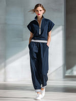 Athletic-casual Style Half-zip Cotton Top And Pants Two-piece Set