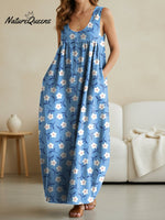 Women's Vintage Cute Little Flowers Print Casual Loose Denim Vest Dress