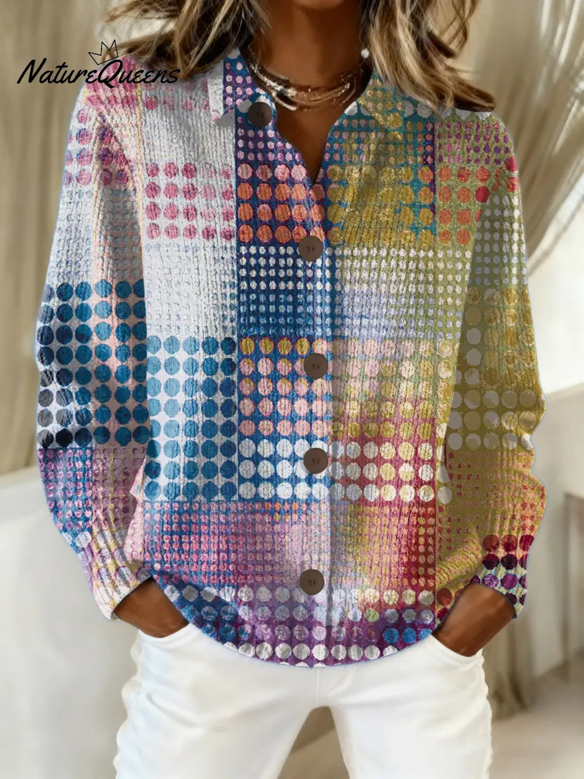 Women's Vintage Abstract Geometry Art Print Casual Cotton Knitted Sweater