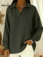 Casual Polo-neck Denim Pullover Shirt
