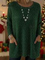 Christmas Sparkling Loose Pocket Pullover Sweater