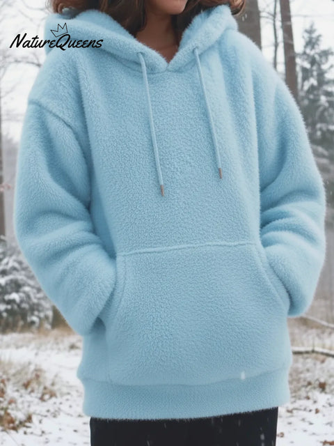 Cozy Solid Color Faux Mink Fleece Hooded Sweatshirt