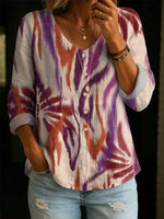 Floral Art Pattern Casual Cotton-linen Shirt