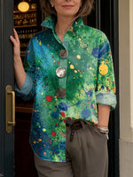 Artistic Watercolor Abstract Graffiti Print Metal-button Shirt