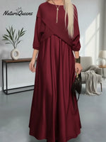 Elegant Cozy Knit Top And Satin Dress Two-piece Set