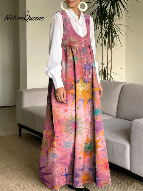 Women's Painting Art Gradient Star Decorative Pattern Casual Square Collar No Sleeve Dress