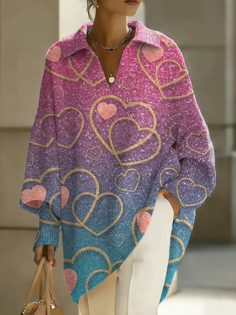 Women's Love Art Print Casual Knit Sweater