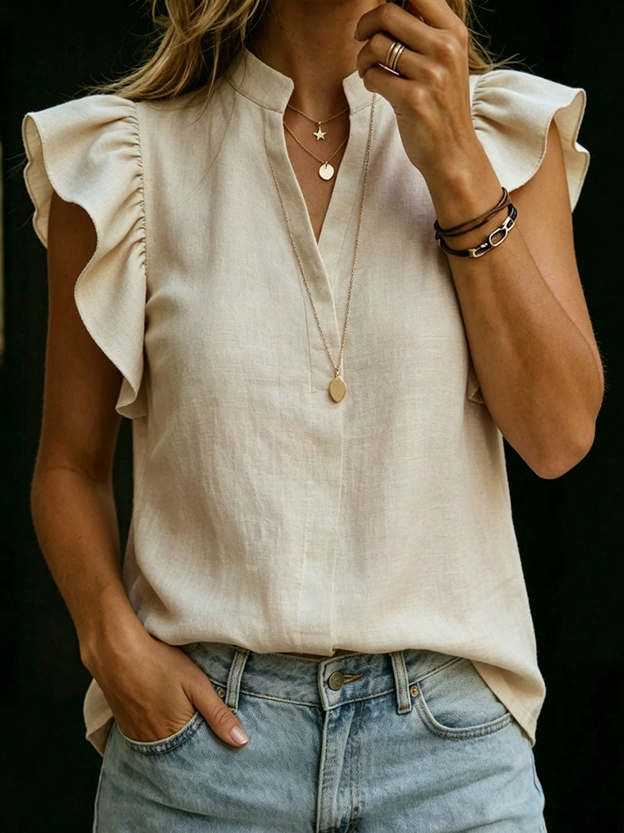 Women's Retro Ruffled Sleeveless Shirt
