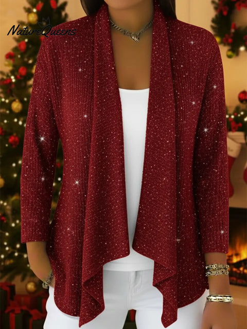 Retro-elegant Irregular Hem Shimmering Knit Cardigan
