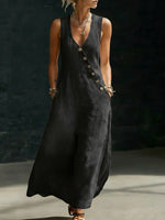 Minimalist Button-up V-neck Denim Dress