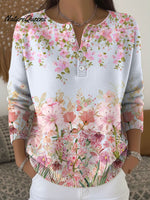 Women's Retro Floral Flowers Pattern Art Print Buttoned Cardigan Sweater