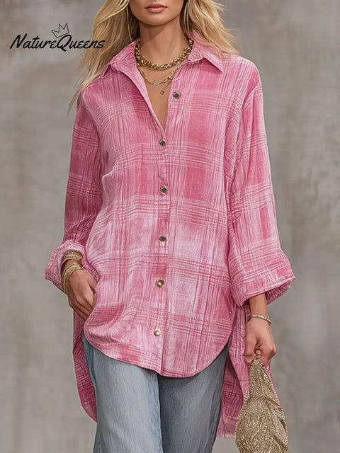 Women's  Plaid Shirt Collar Long Sleeve Casual Loose Velvet Top