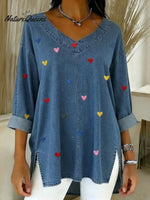 Women's Heart Casual Washed Denim Cotton Top