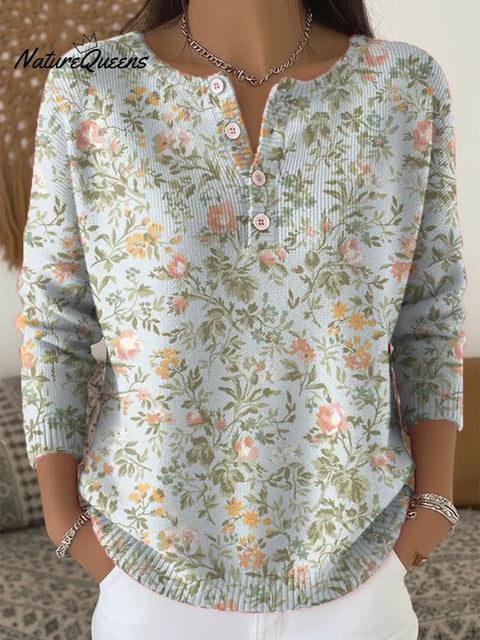 Women's Floral Pattern Art Print Casual Cardigan Sweater