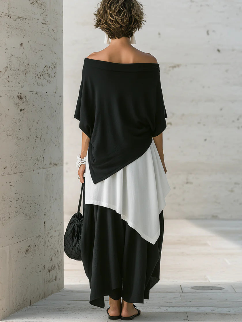 Loose-fit Casual Linen And Cotton Top And Skirt Two-piece Set