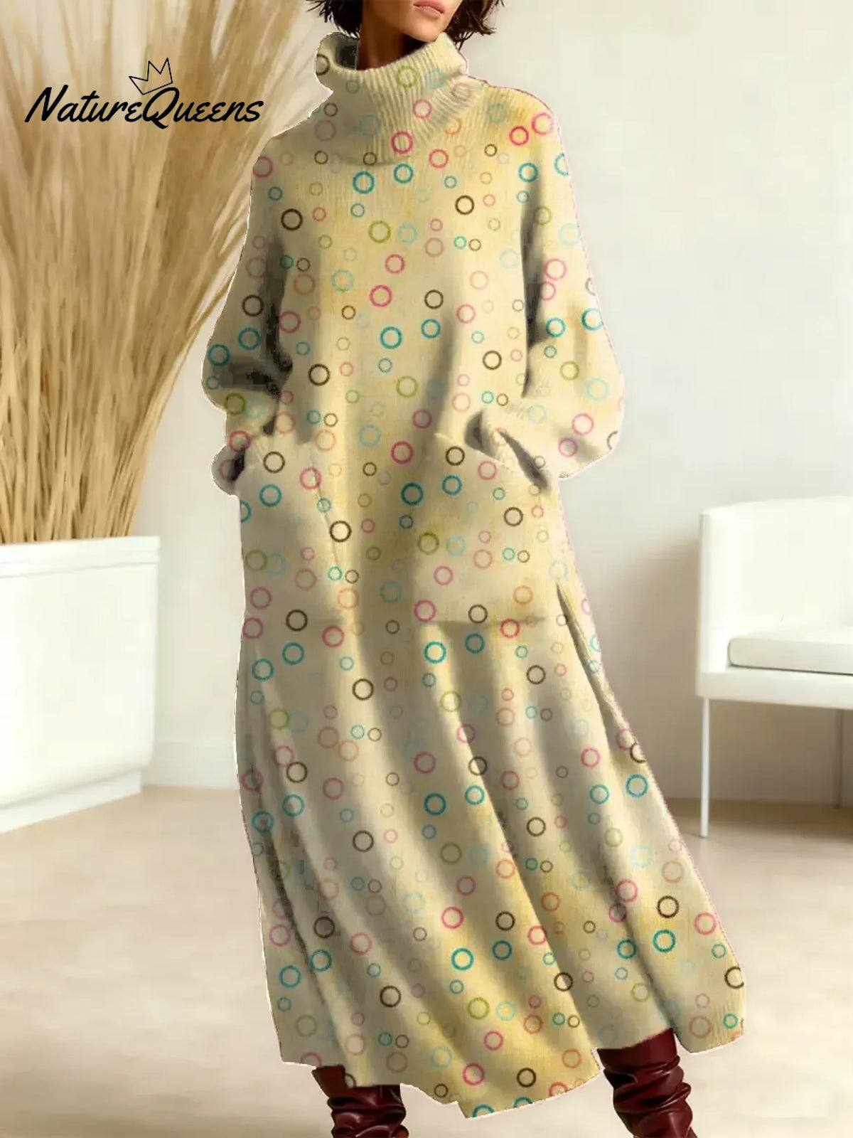 Women's Abstract Pattern Art Print Casual Cotton Knitted Dress