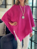 Women's Solid Color V-neck Casual Loose Cotton And Linen Fringed Shawl