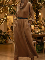 Women's Retro Cowl Collar Velvet Loose Dress