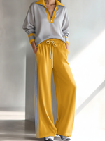 Casual Color-block Sweatshirt And Pants Two-piece Set