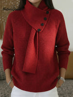 Women's Comfortable Pullover Sweater With Detachable Scarf.