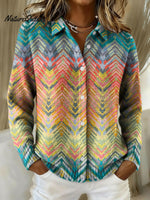Gradient Geometric Zigzag Line Decorative Pattern Casual Shirt Collar Long Sleeve Sweater