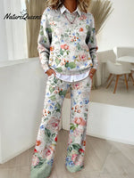 Women's Floral Pattern Art Print Casual Cotton Knitted Suits