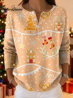 Women's Christmas Pattern Art Print Buttoned Cardigan Sweater