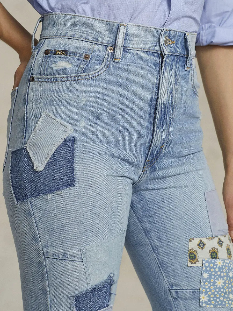 Women's Vintage Pattern Art Print Casual Cotton Denim Jeans