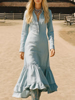 Women's Retro Fashion Lapel Ruffle Skirt Striped Dress