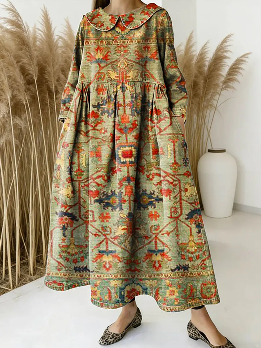 Women Vintage Pattern Art Print Casual Denim Dress