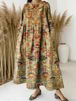 Women Vintage Pattern Art Print Casual Denim Dress