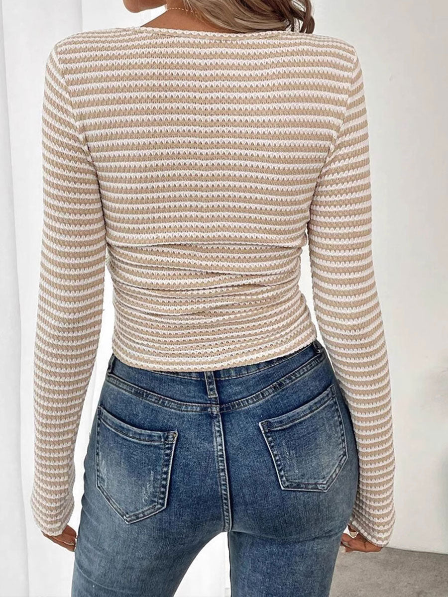 Women's Square Neck Pullover Slim Fit Knit Long Sleeve Base Layer T-shirt