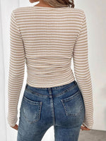 Women's Square Neck Pullover Slim Fit Knit Long Sleeve Base Layer T-shirt