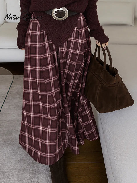 Women's Plaid Print High-waisted Casual Loose A-line Skirt