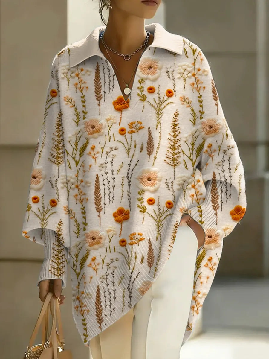 Women's Floral Art Print Casual Knit Sweater