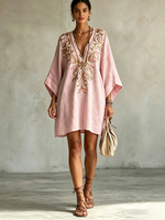 Dreamy Retro Floral Print V-neck Cotton-linen Dress