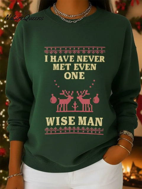 Casual Christmas Fun Print Crew Neck Cotton Sweatshirt