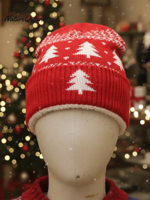 Retro Christmas Fleece-lined Christmas Tree Wool Hat