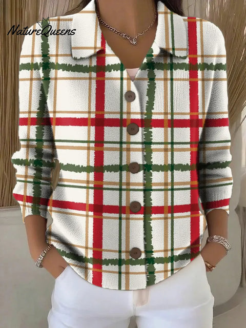 Women's Christmas Stripes Print Printed Collared Sweater