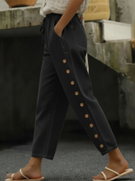 Casual Button-embellished Denim Pants