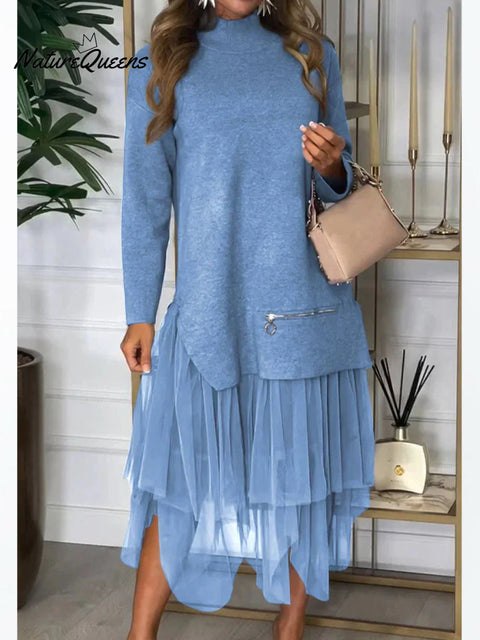Women's Paneled Mesh Long Sleeve Dress