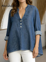 Women's V-neck Long-sleeved Casual Loose Denim Top