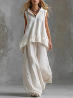 Women's Pullover Hooded Sleeveless Top & Wide-leg Pants Two-piece Set