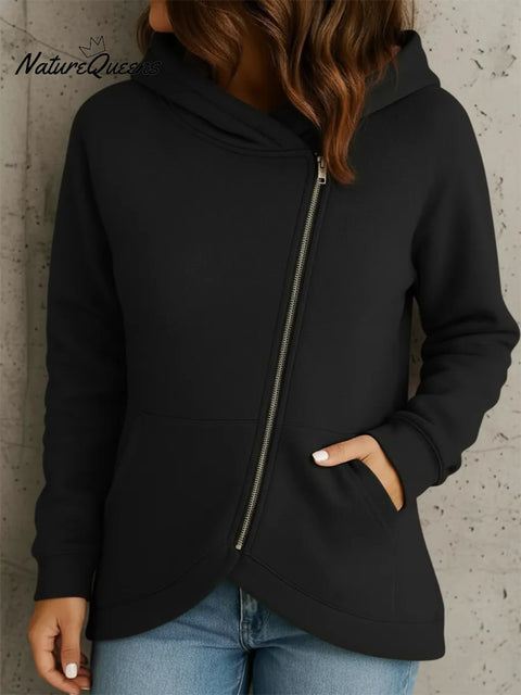 Cozy Irregular Hem Hooded Sweatshirt Jacket