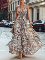 Women's Retro Leopard Art Print Sleeveless Stylish Casual Maxi Dress