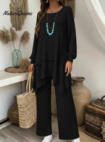 Cozy Travel Outing Knitted Patchwork Top And Pants Two-piece Set