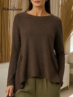 Women's Solid Color V-neck Bow Tie Long-sleeved Casual Loose Knit Sweater